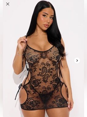 Fashion Nova Black Lace Sheer Chemise Set